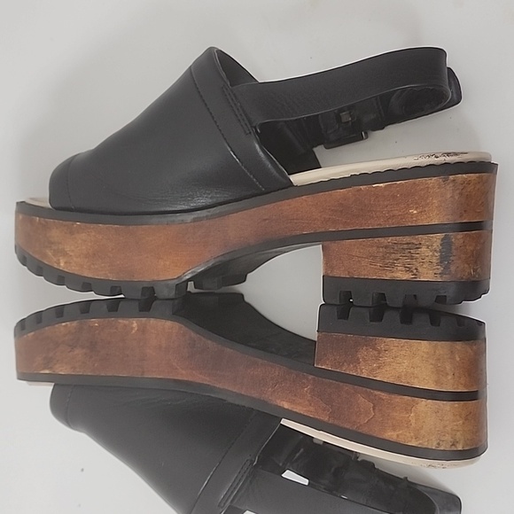 Zara Black sandals with brown wood platform heel Size 38 - Picture 6 of 9